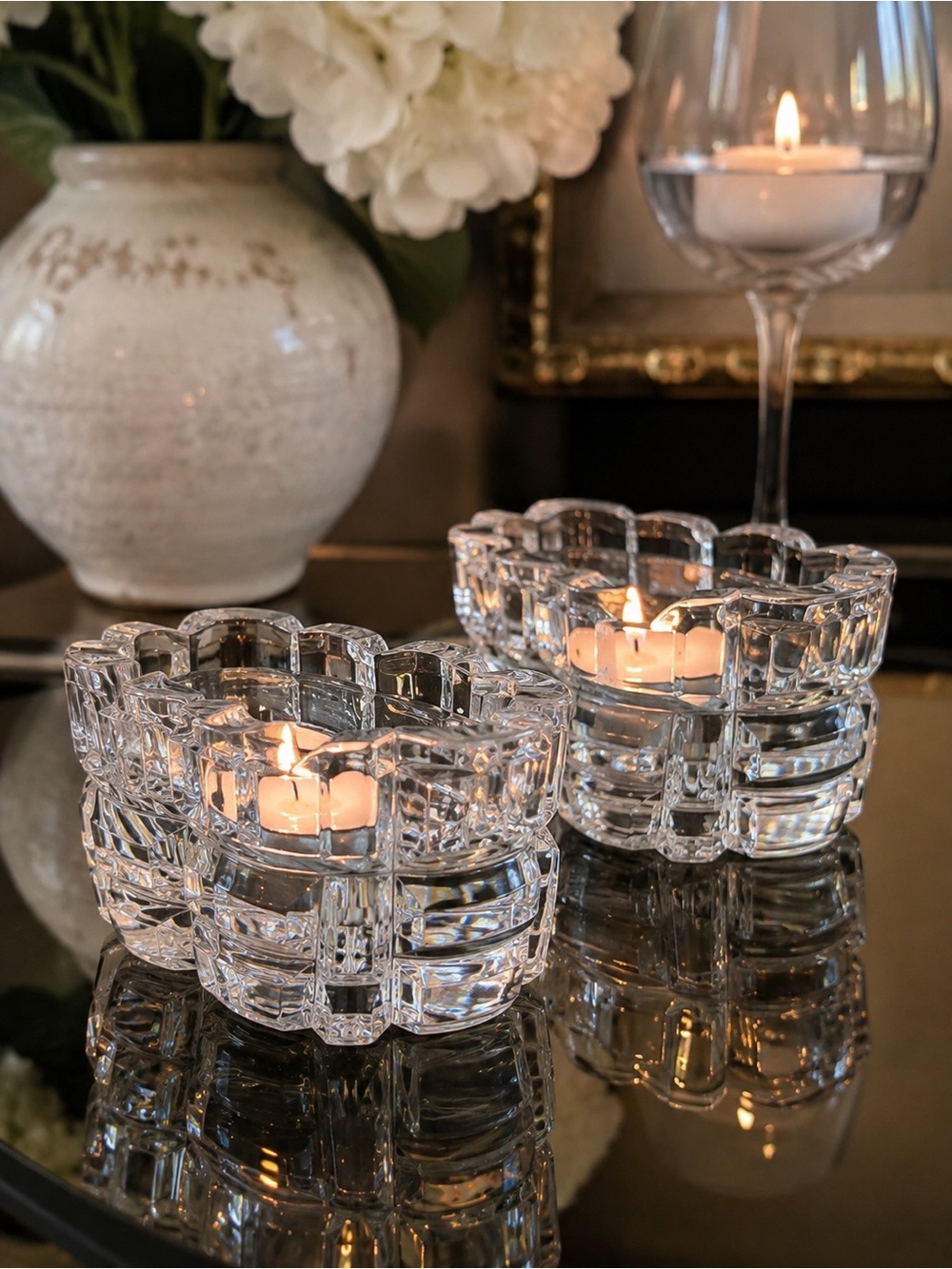 Vintage heavy Faceted Crystal Tealight Candle Holders - Set of 2 $125.